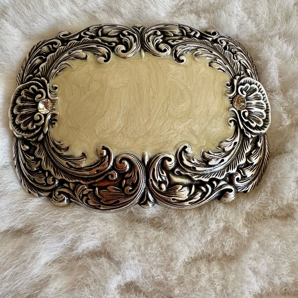 Belt Buckle, Silver and Cream Mother of Pearl, NWOT